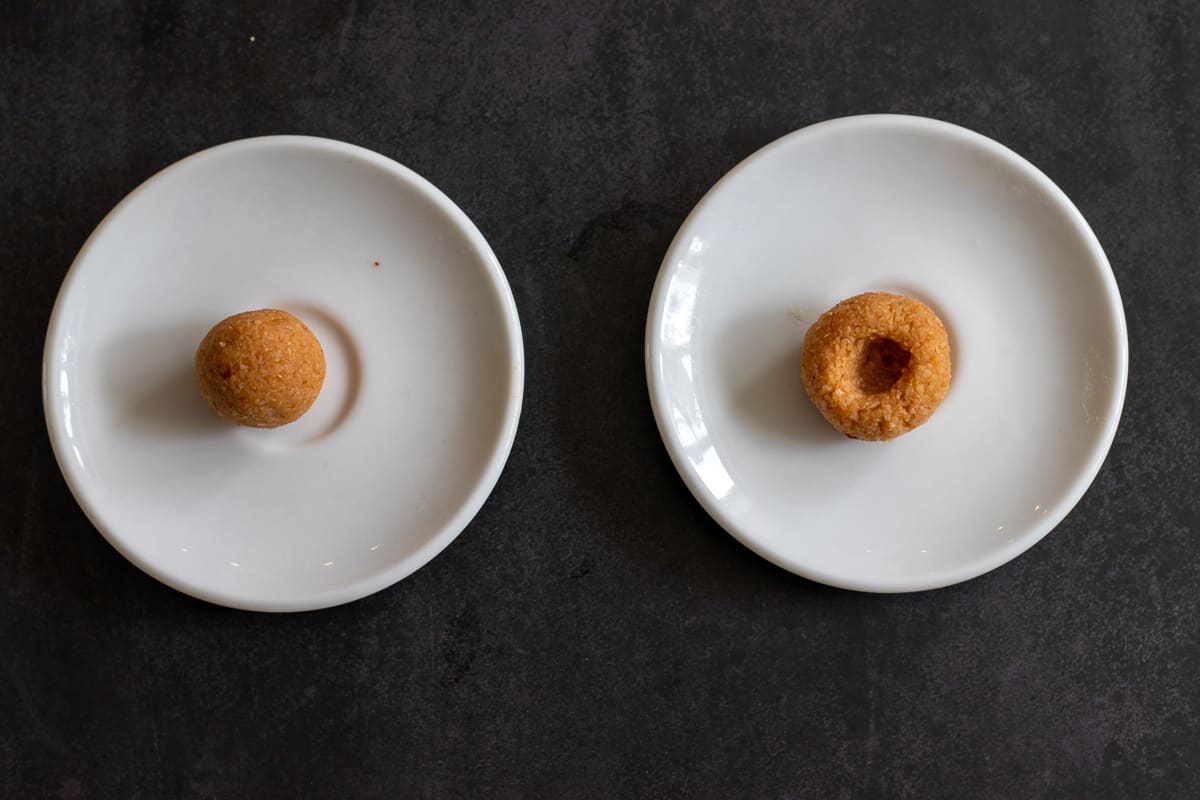 The kofte mixture is shaped into small balls