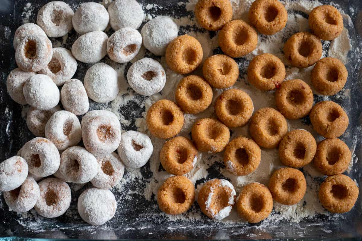 the dumplings are lightly covered with flour