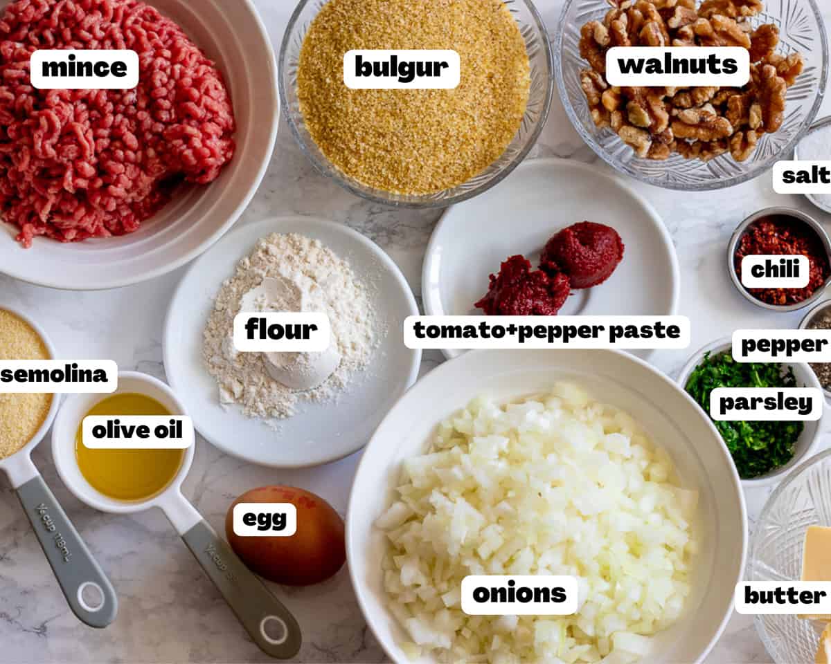 labeled pictures of ingredients for icli kofte
