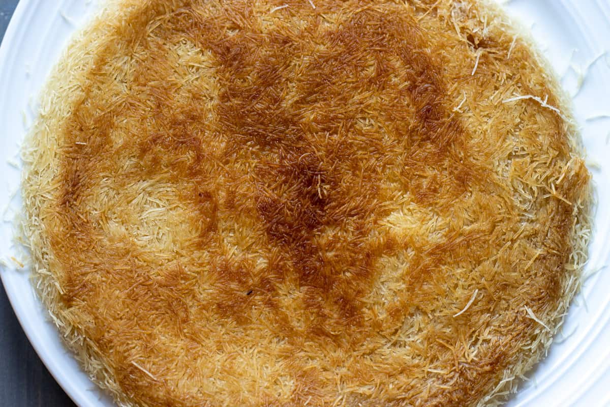 the kunefe is cooked until golden brown