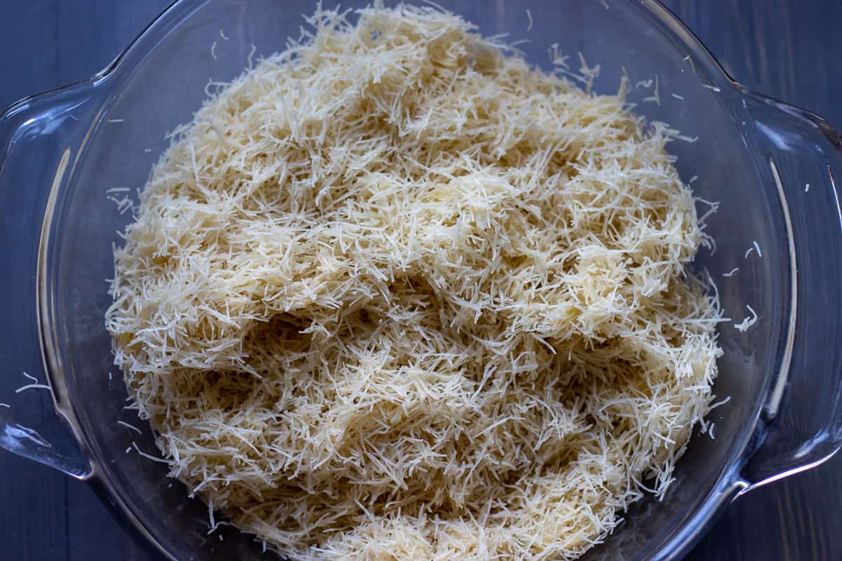 kadaif is mixed with melted butter