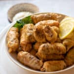 Turkish Cabbage rolls served with lemon slices