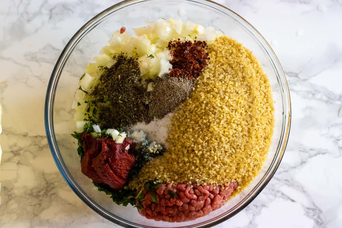 the filling ingredients are placed in a bowl