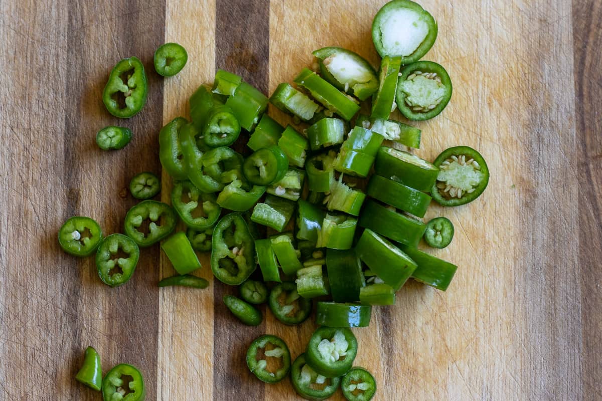 sliced peppers for making menemen - Turkish scrambled eggs