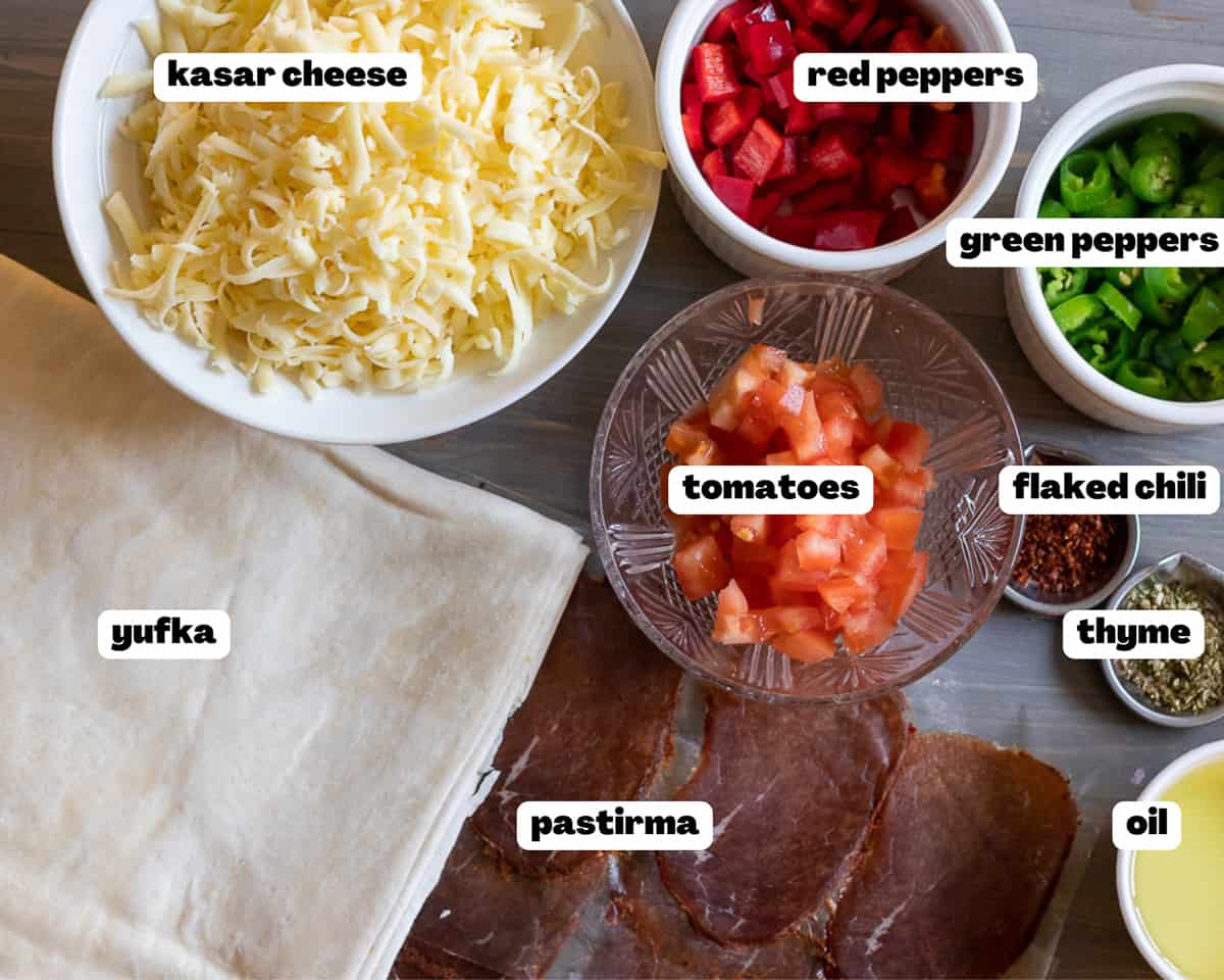 Labelled picture of ingredients for Pacanga Boregi