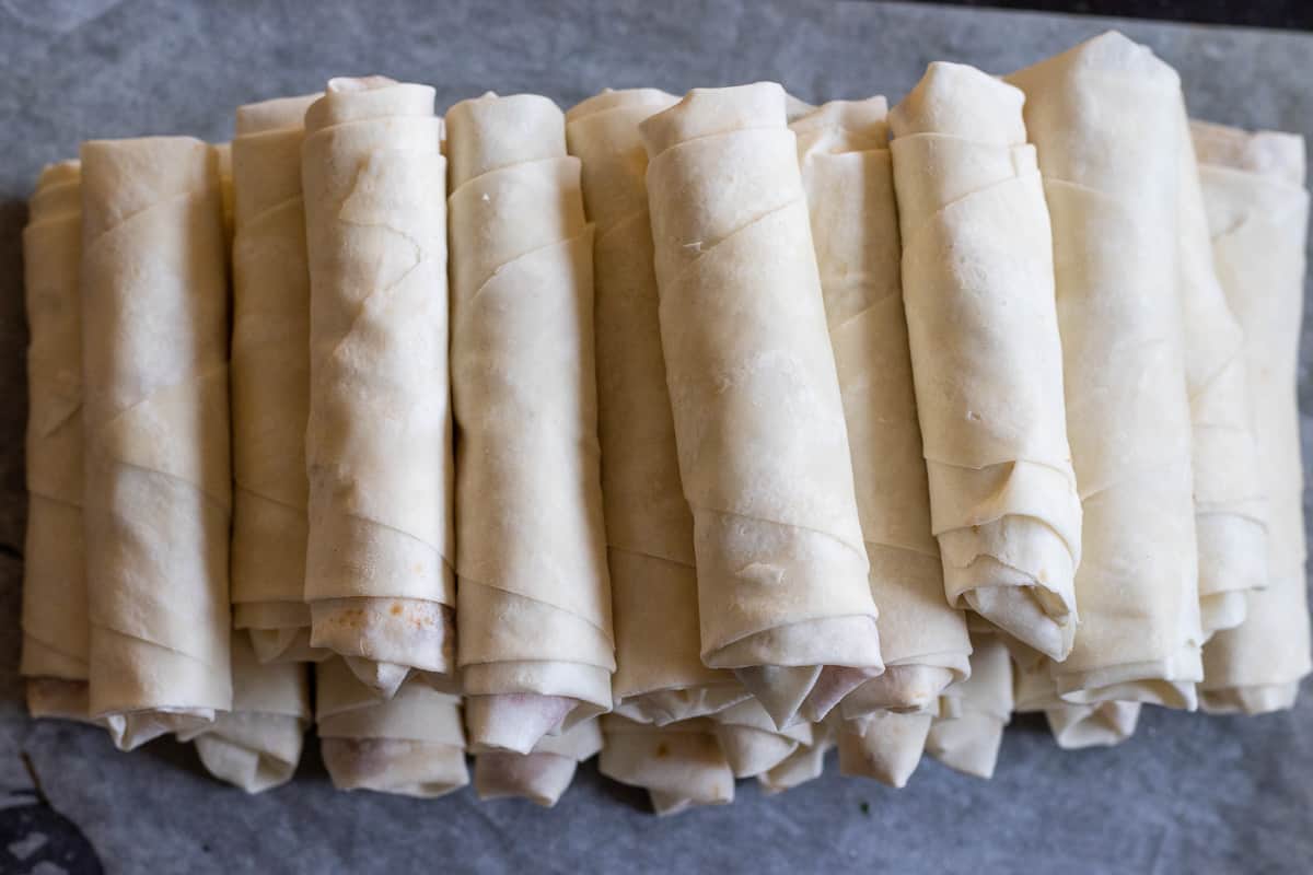 rolled boreks ready to fry