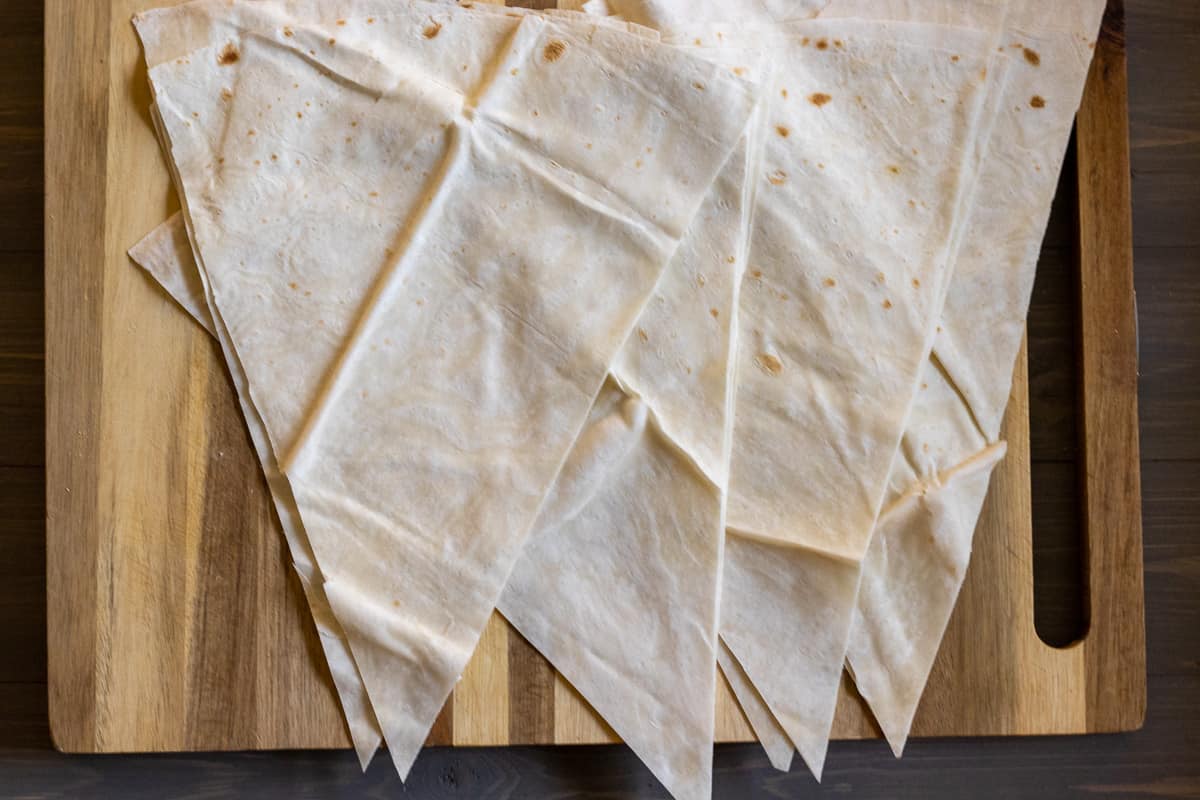 the yufka sheets are cut into 24 triangles