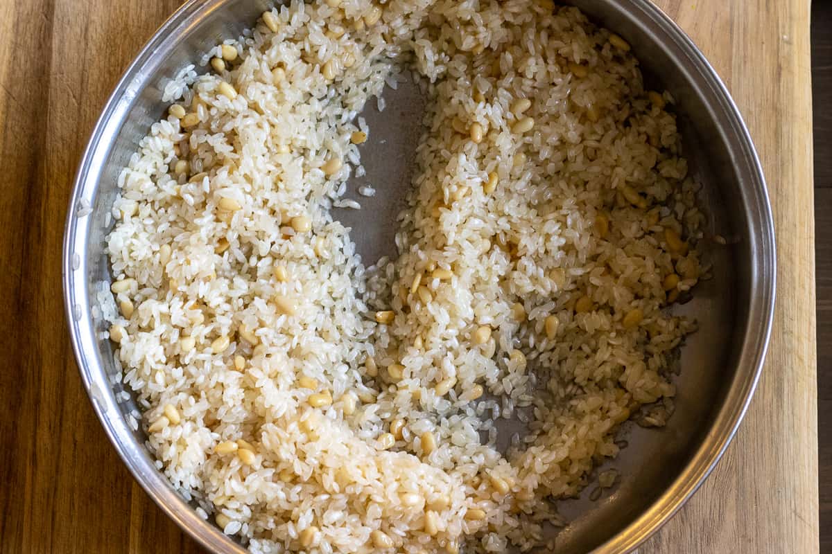 Sautéing the rice