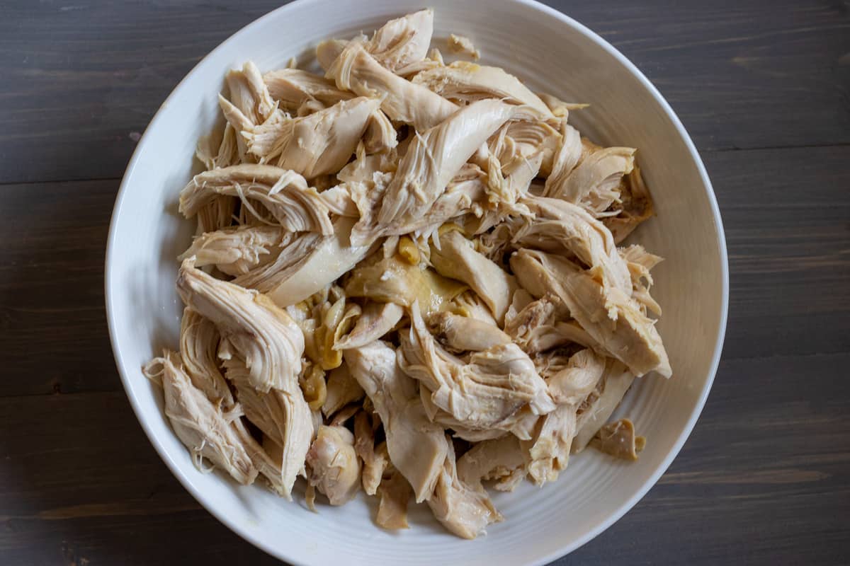 the chicken is shredded before added to the rice