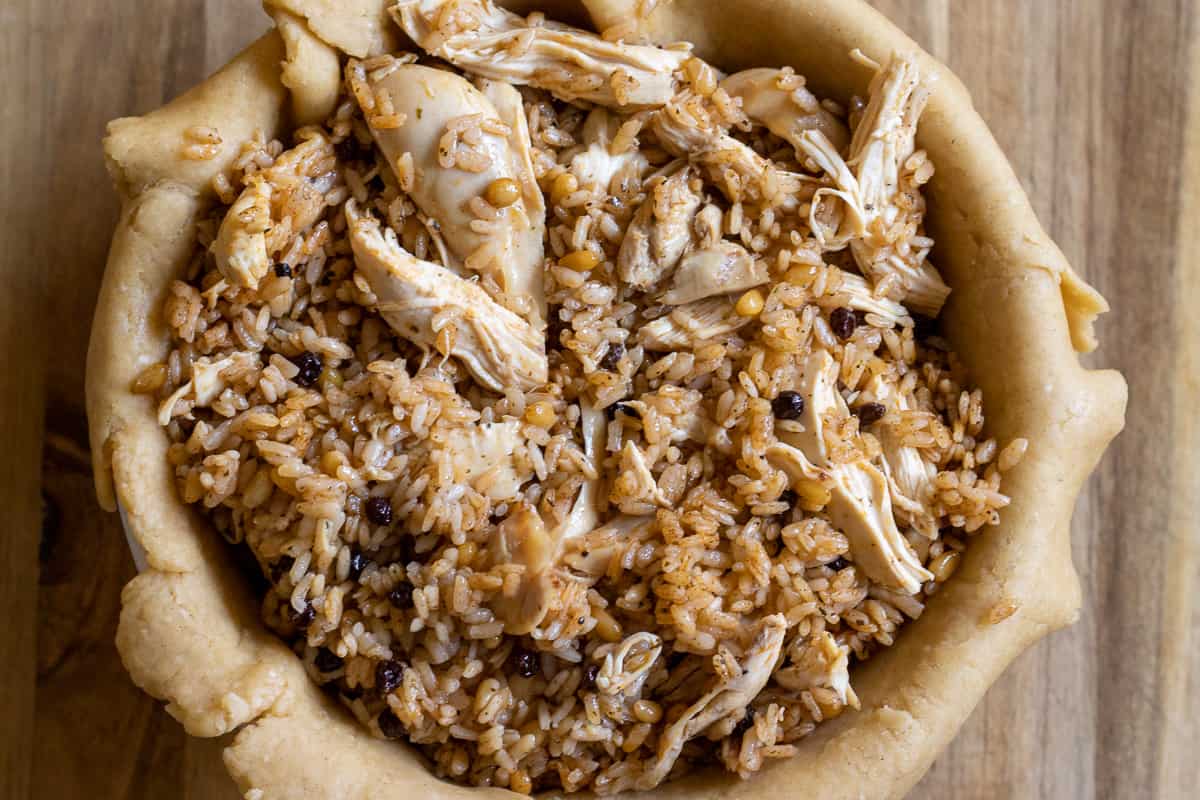 the filling is placed in the pastry