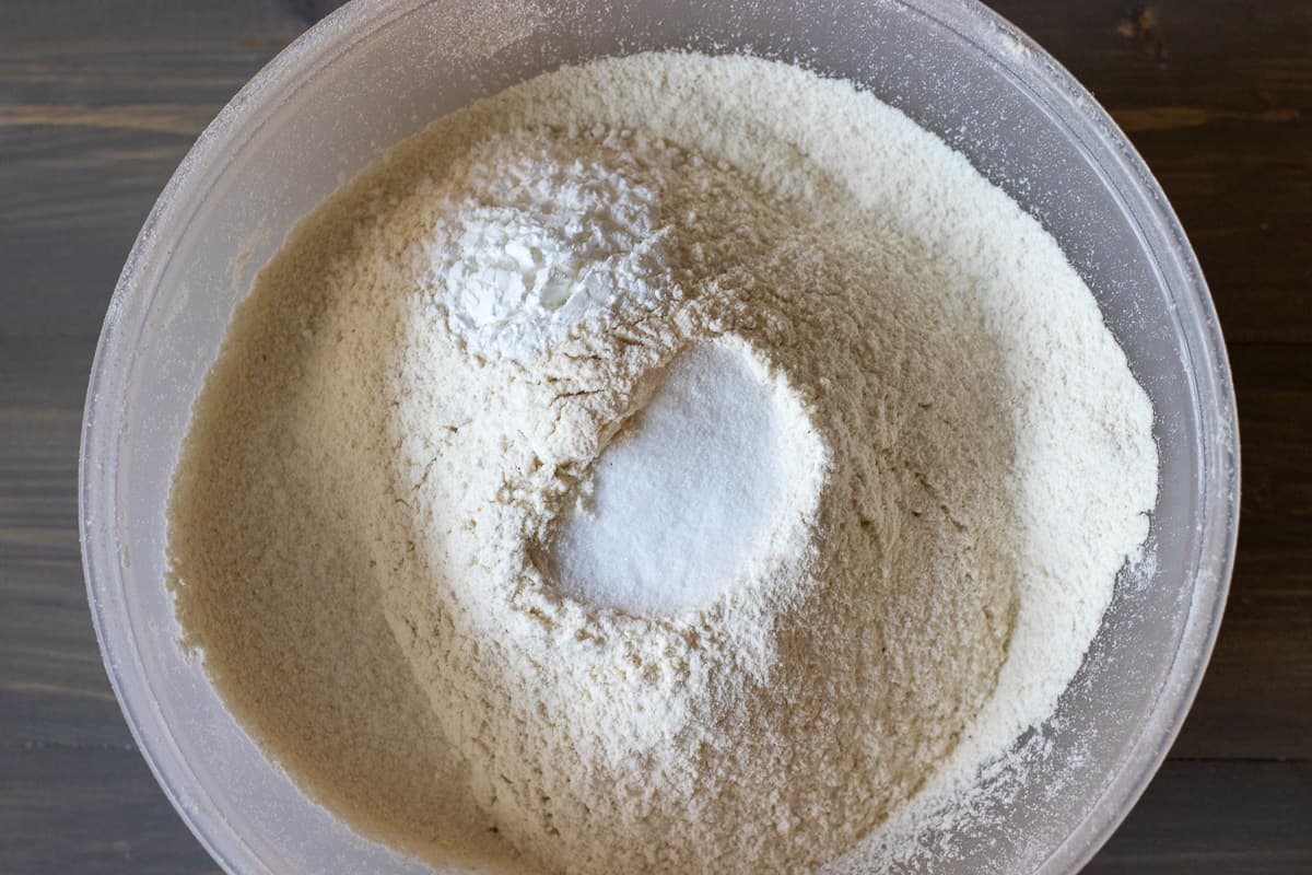 the dry ingredients are sifted in a separate bowl