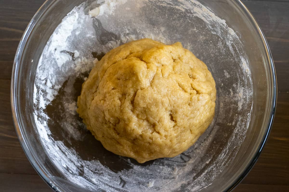 a soft dough is formed by mixing the dry ingredients with wet ingredients