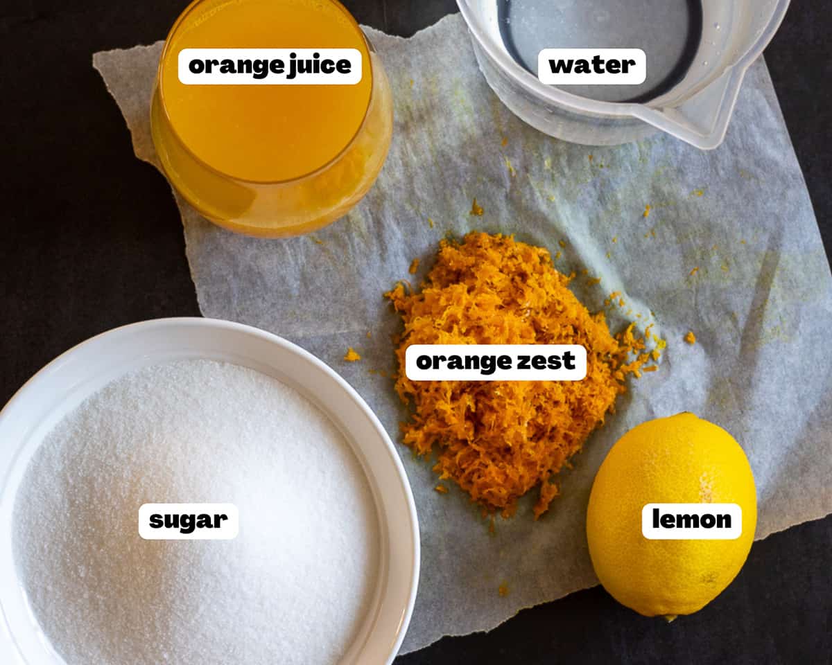 Labelled picture of ingredients for revani