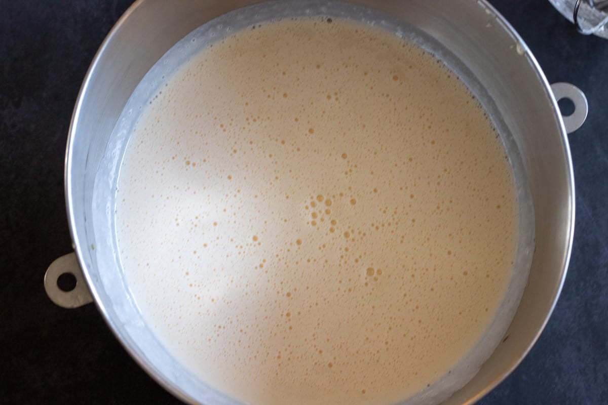 yoghurt, orange juice and oil is added to the eggs