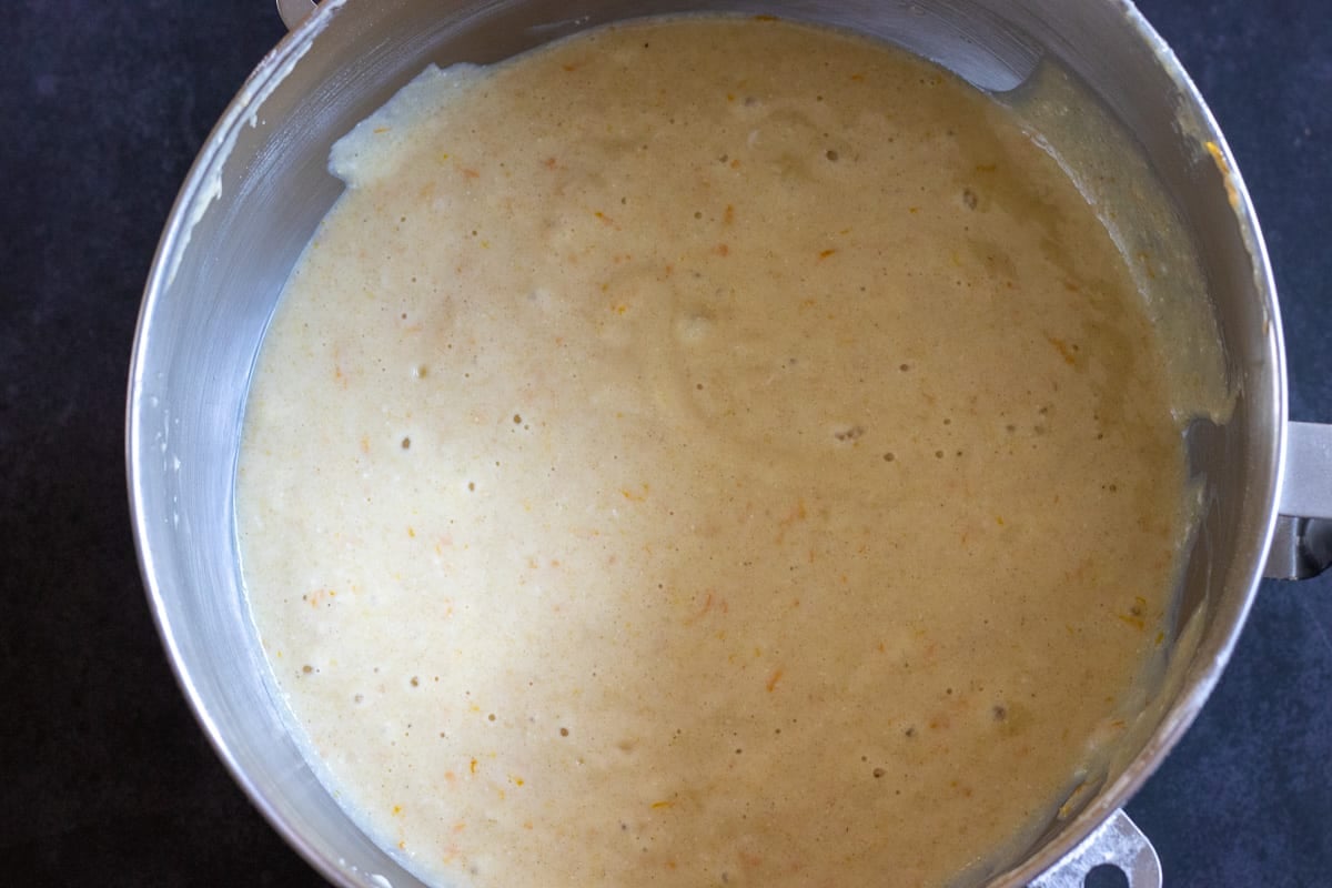 the dry ingredients are mixed with wet ingredients