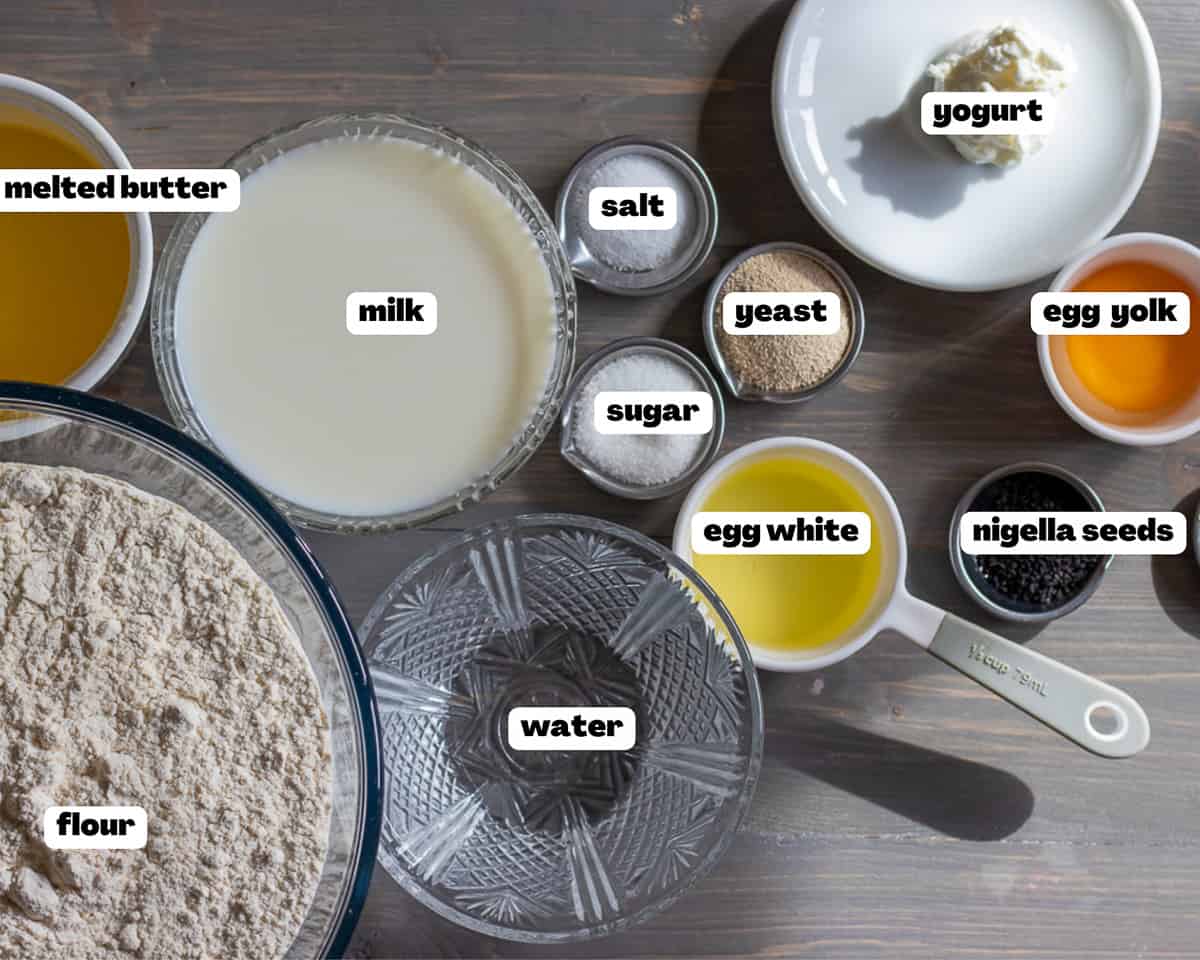 Labelled picture of ingredients for Ramazan Pidesi