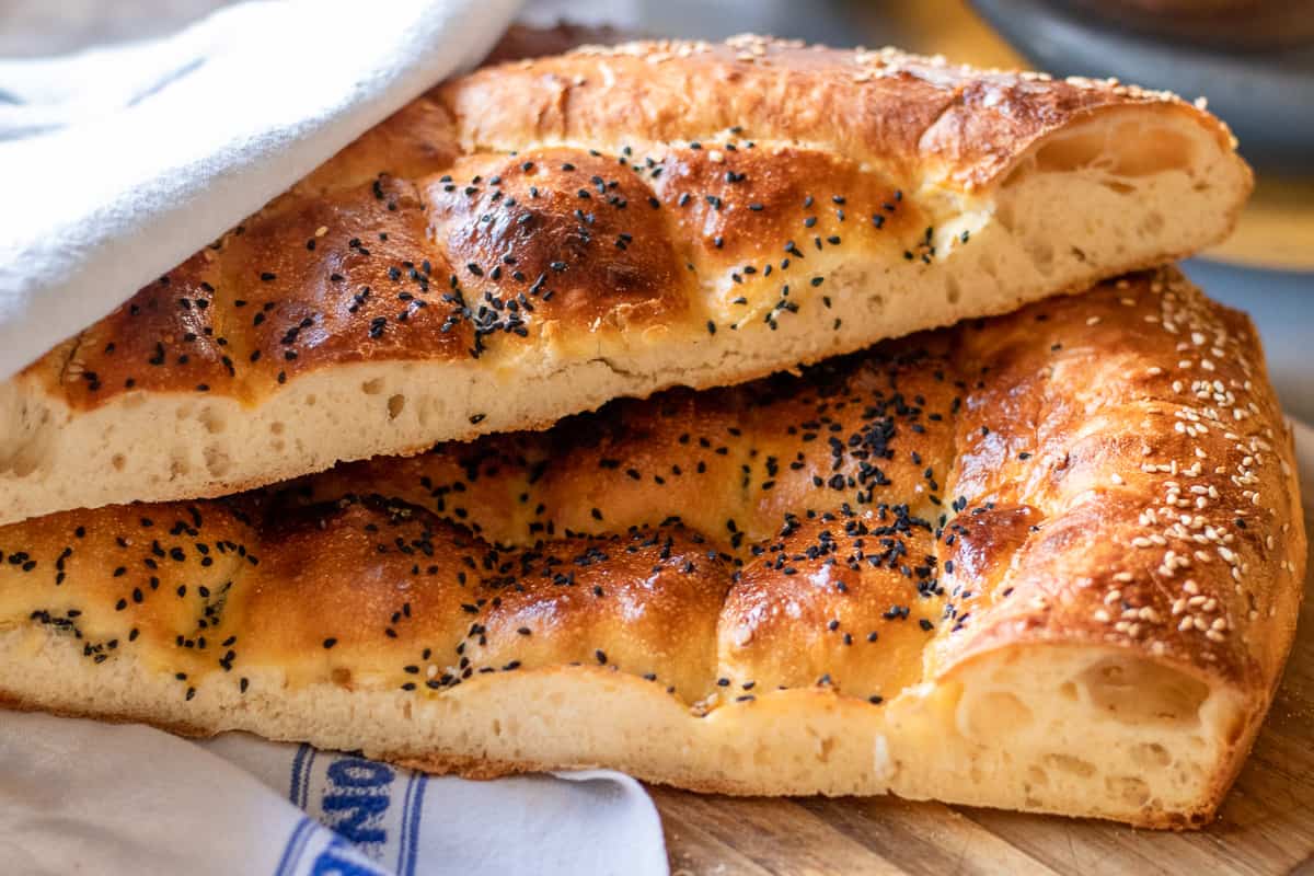 Ramazan pidesi is portioned before serving