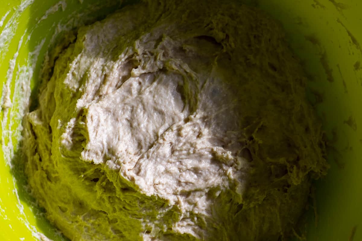 the ingredients are mixed to form a sticky dough