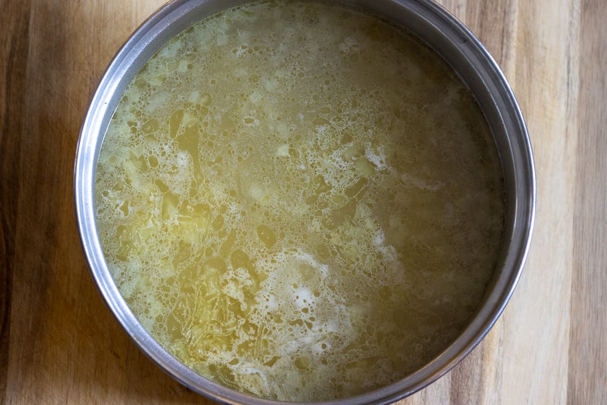 the stock is added to the pan