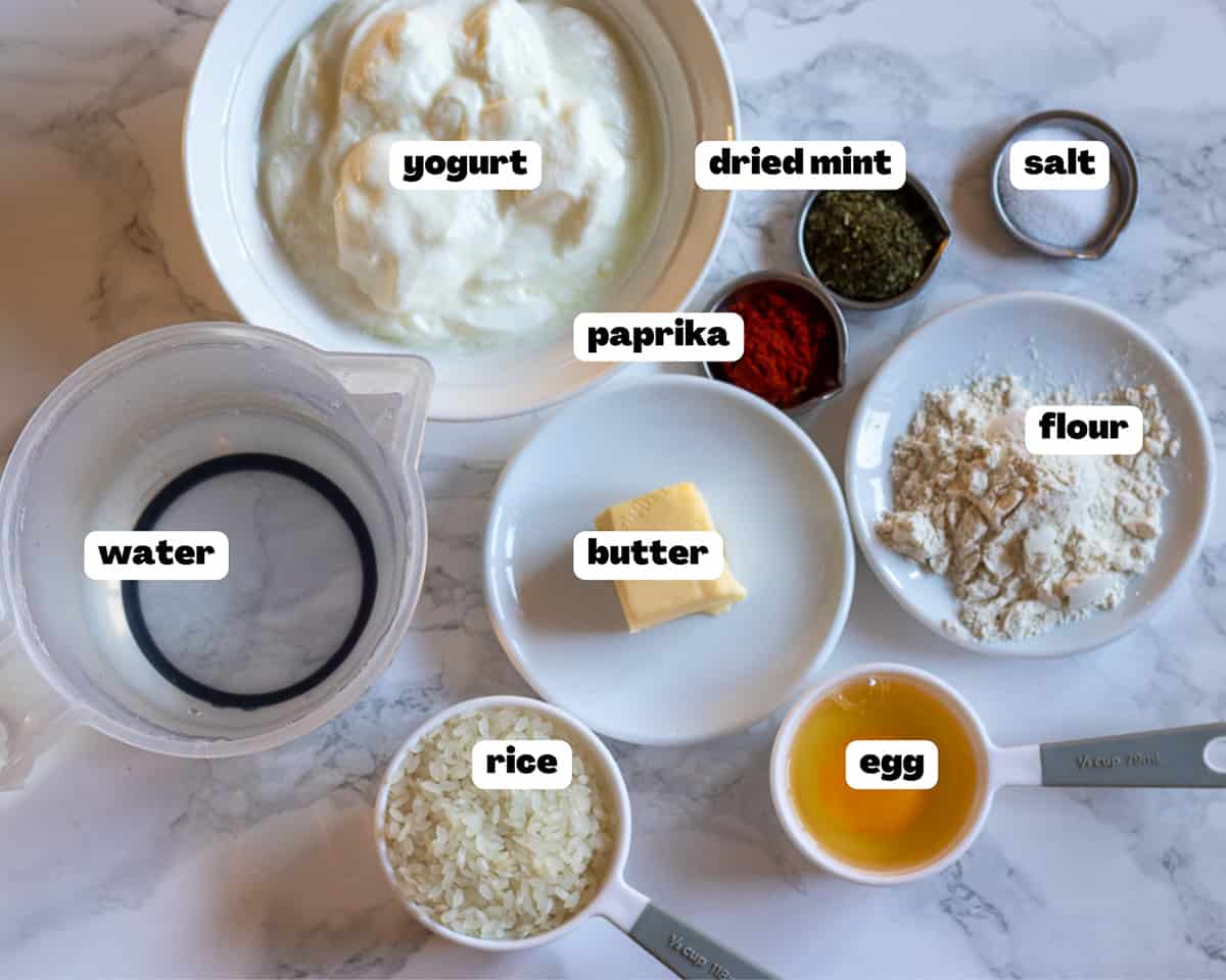 Labelled picture of ingredients for Yayla corbasi