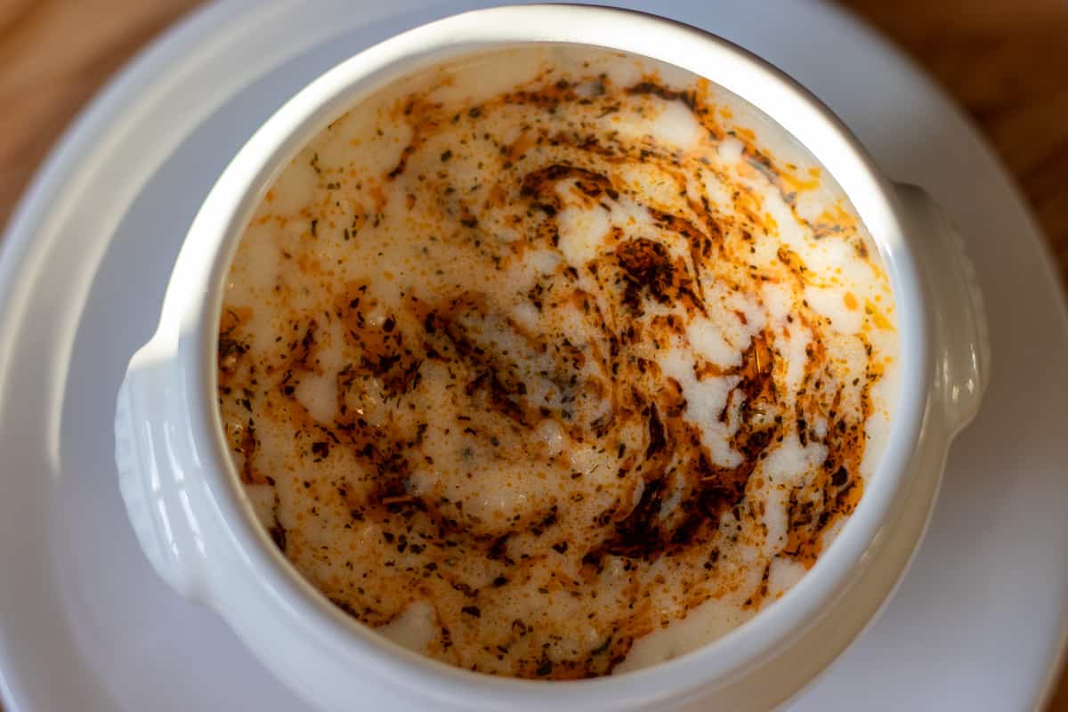 Yayla Soup with mint sauce mixed together