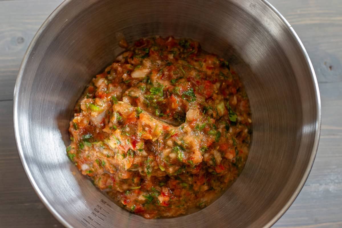 ezme salad vegetables chopped in a food processor