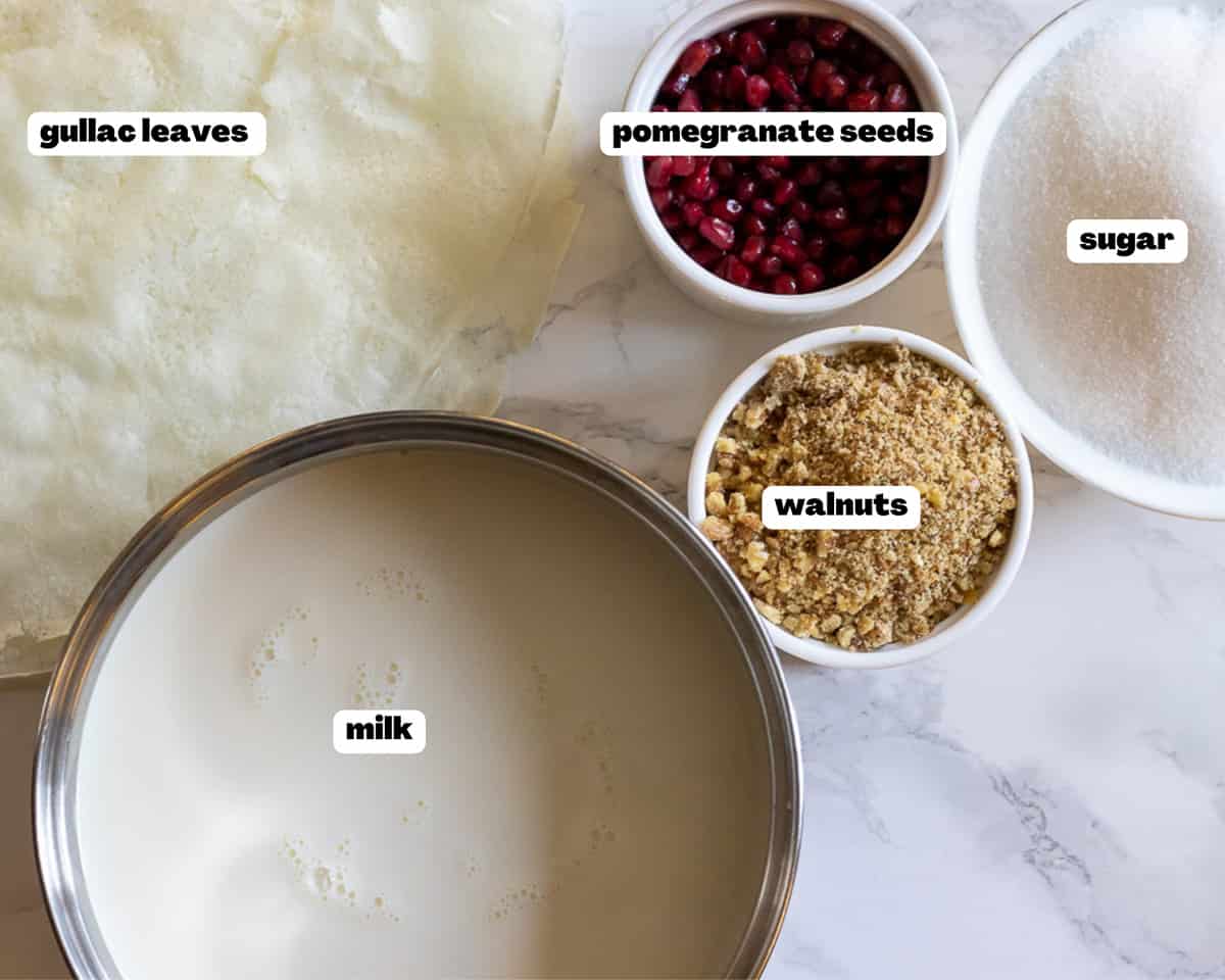 Labelled picture of ingredients for gullac