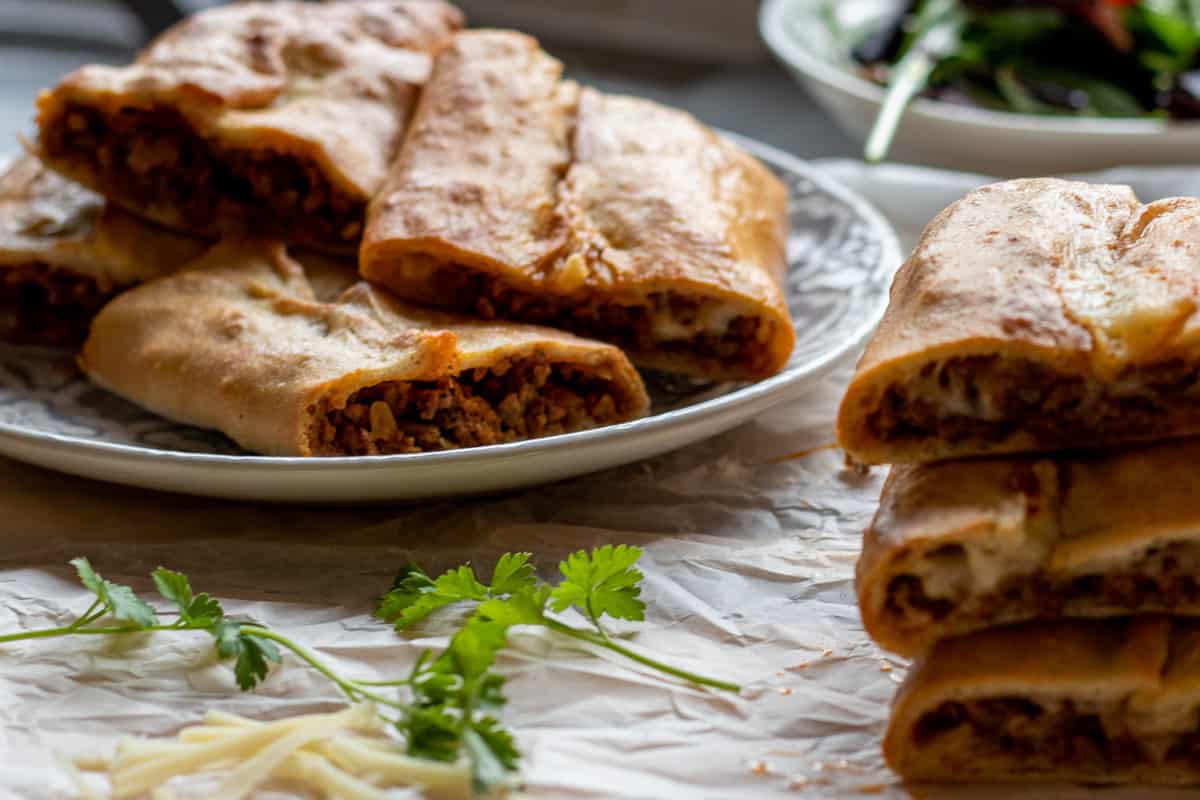 Sliced Turkish pide served on a plate