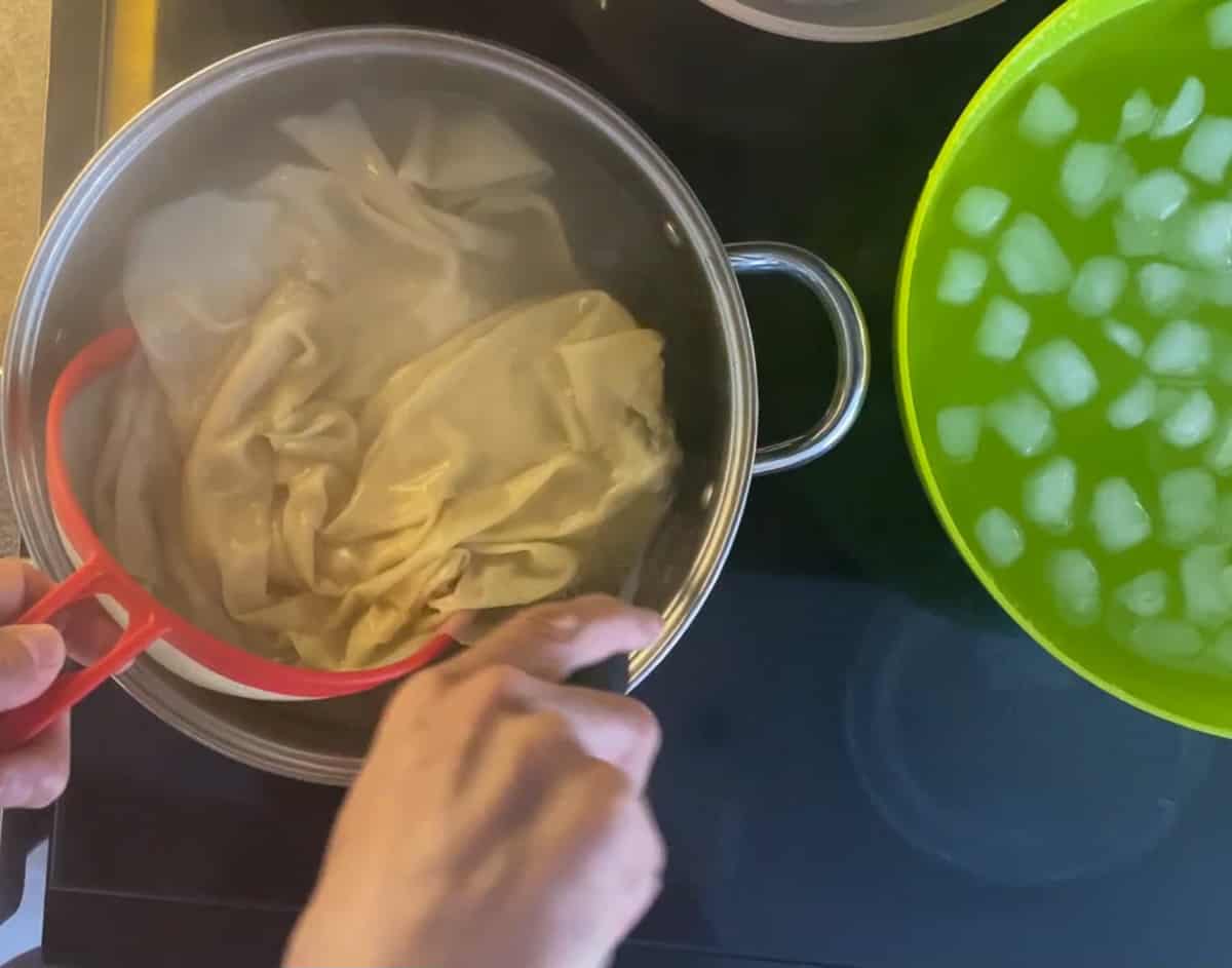 submerge the yufka into ice cold water