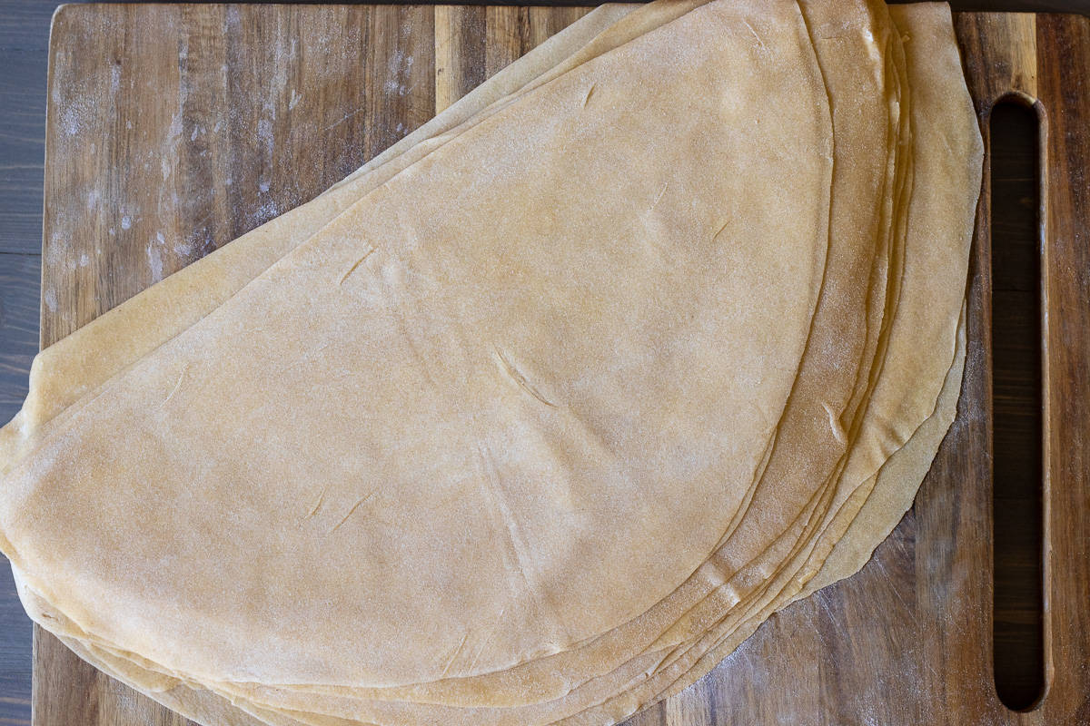 yufka sheets ready to be blanched