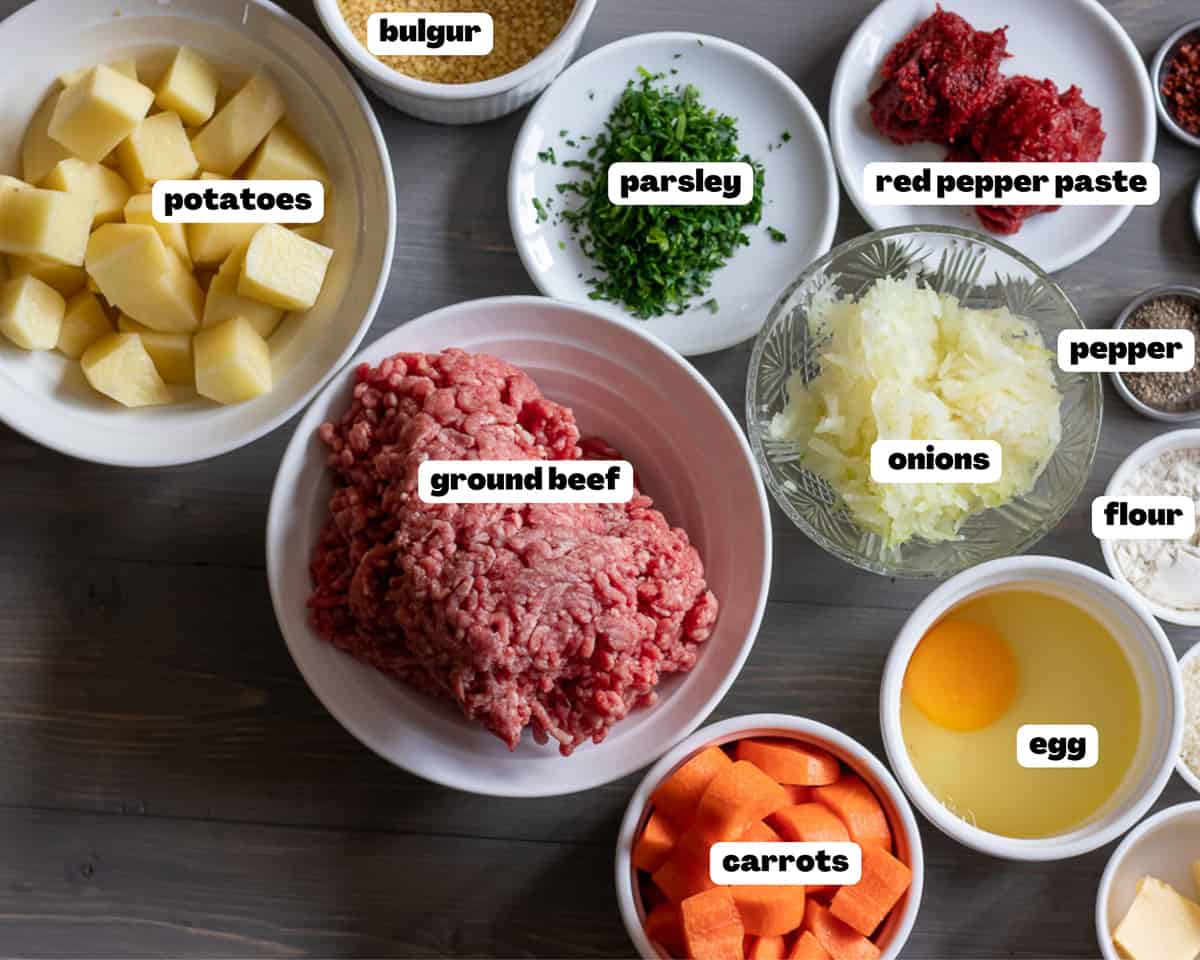 Labelled picture of ingredients for Sulu Kofte