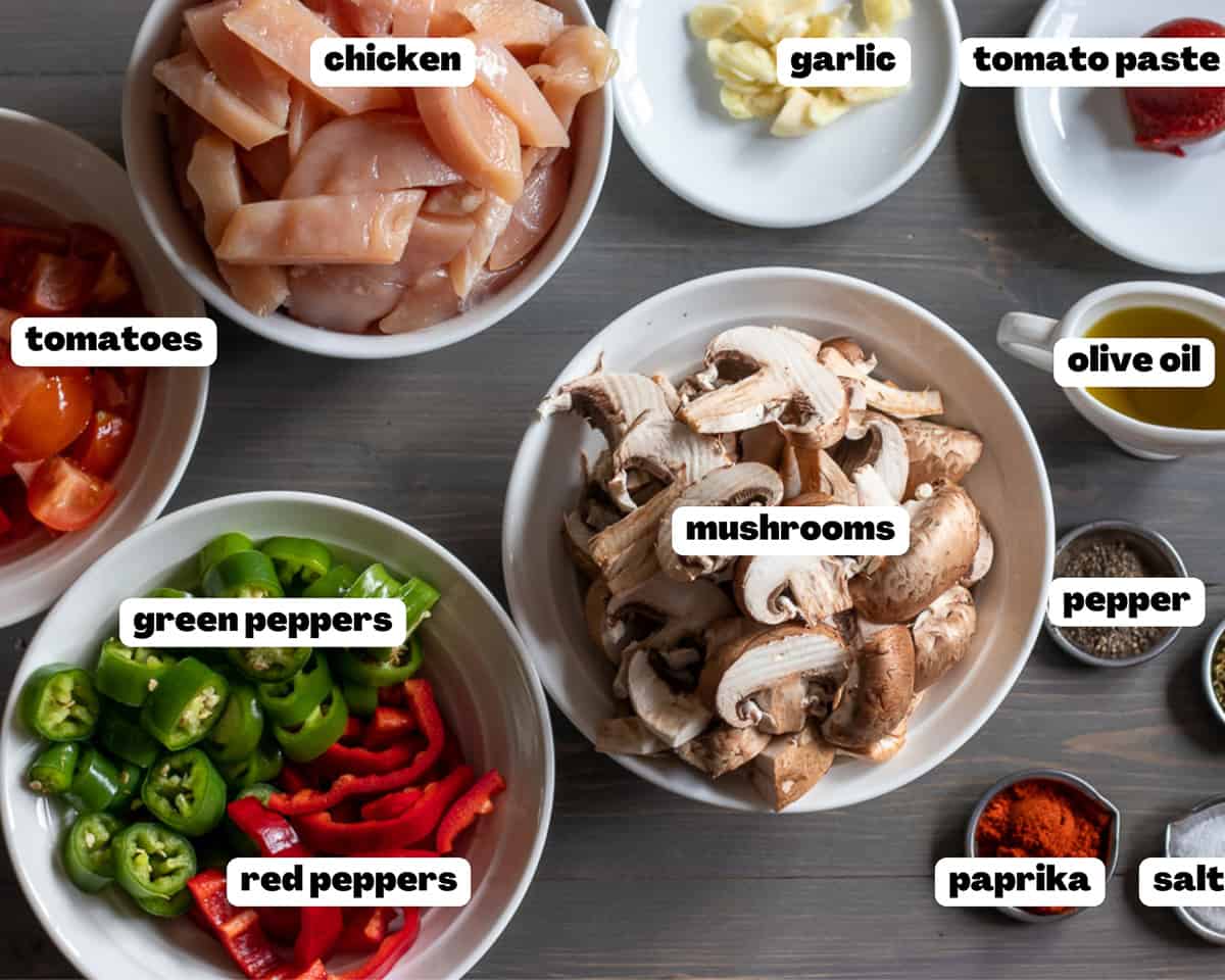 labelled picture of ingredients for tavuk sote