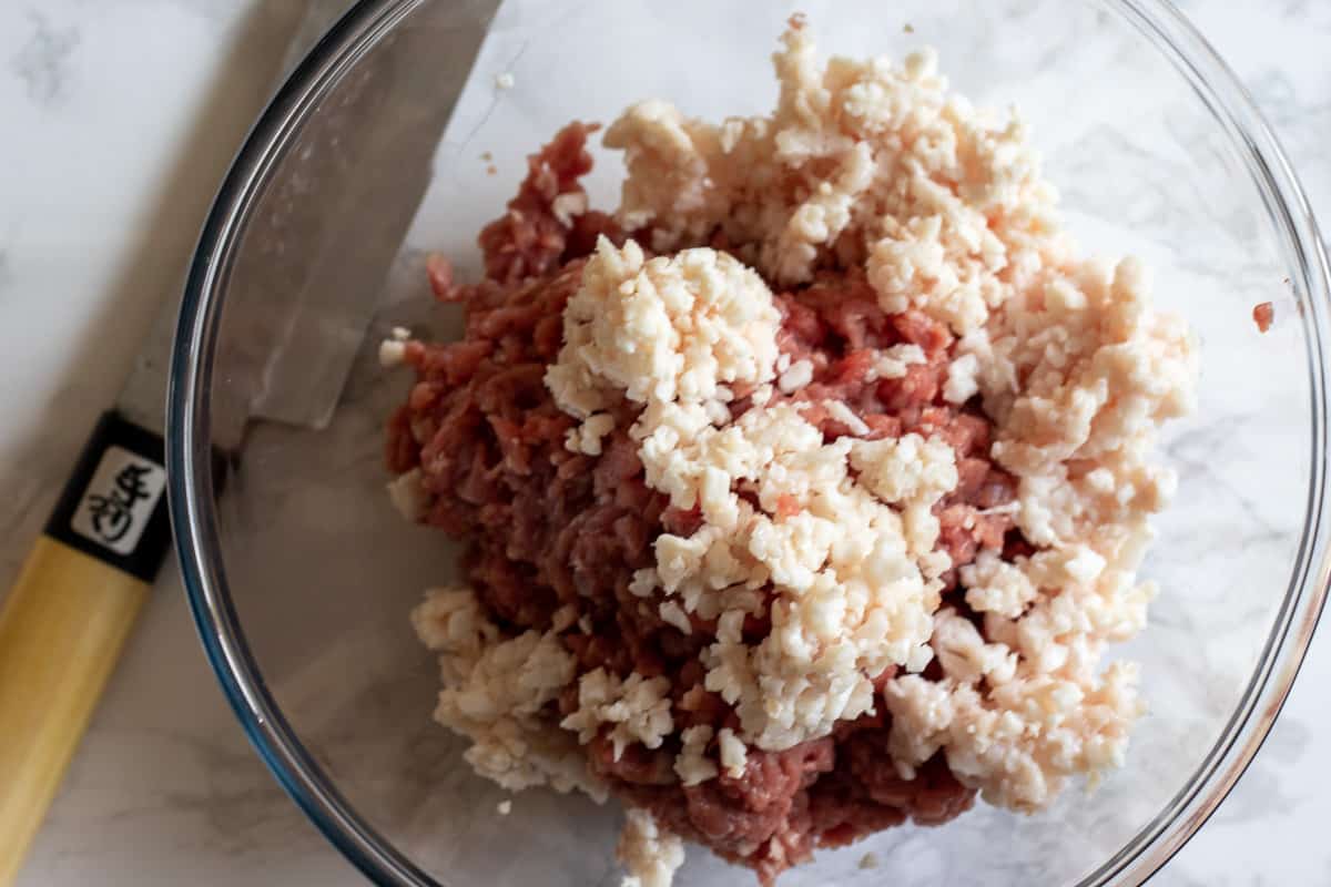 hand chopped tail fat added to lamb meat