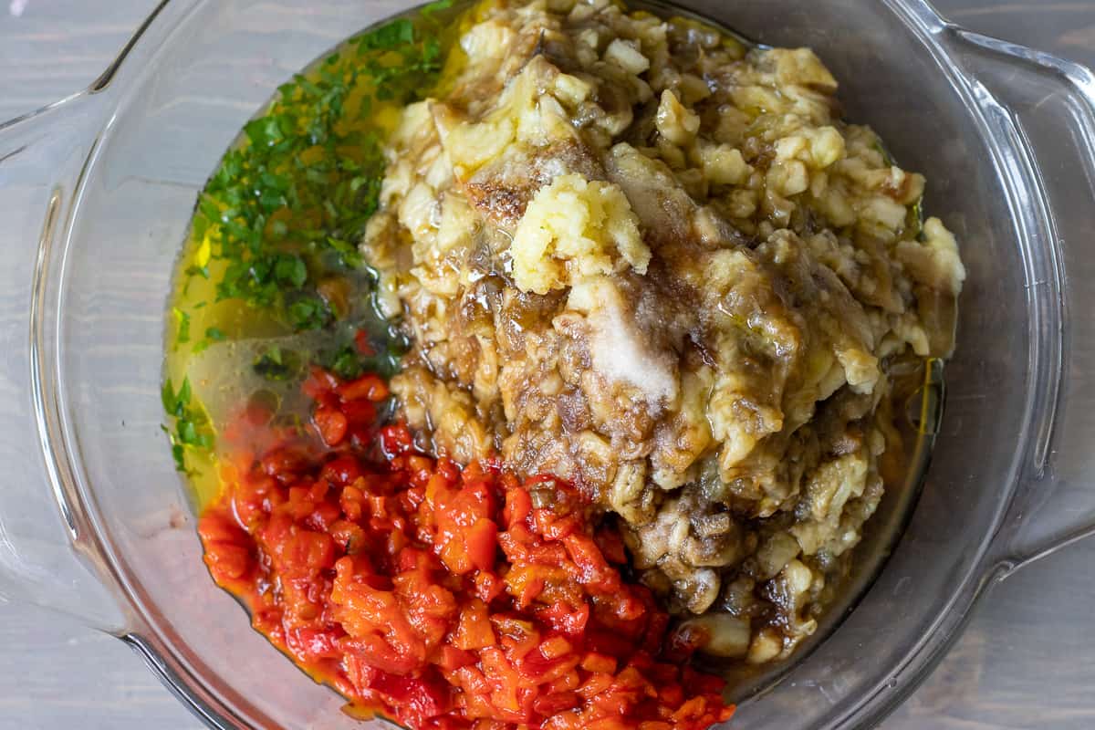 all the ingredients are placed into a bowl