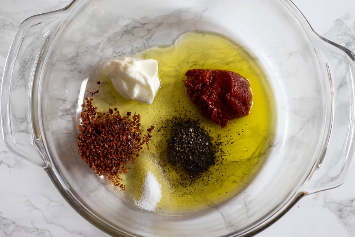 marinade ingredients are placed in a bowl