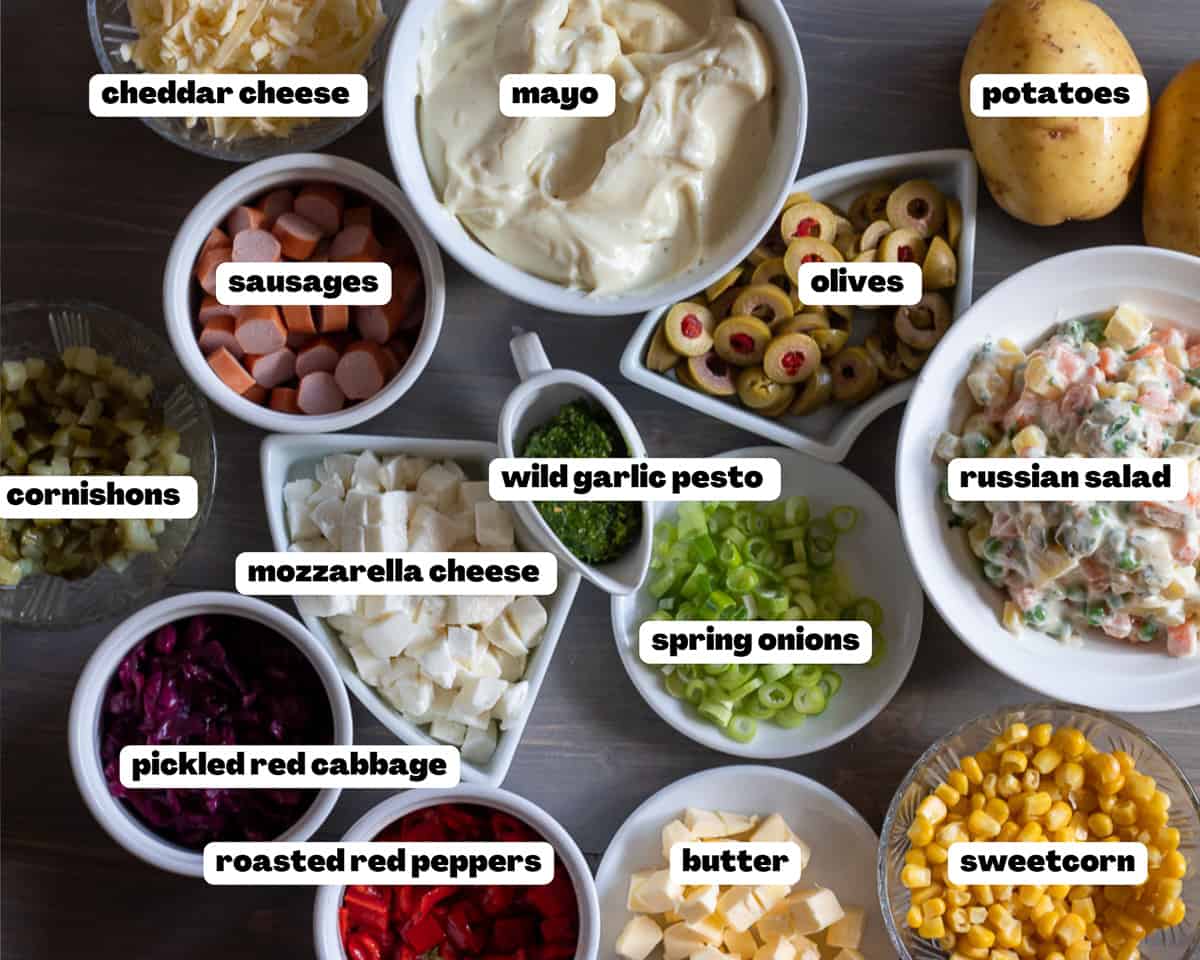 Labelled picture of ingredients for kumpir