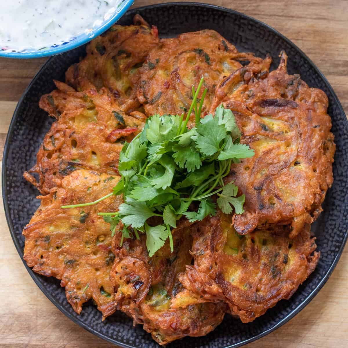 onion bhaji (kanda bhaji) served with raita