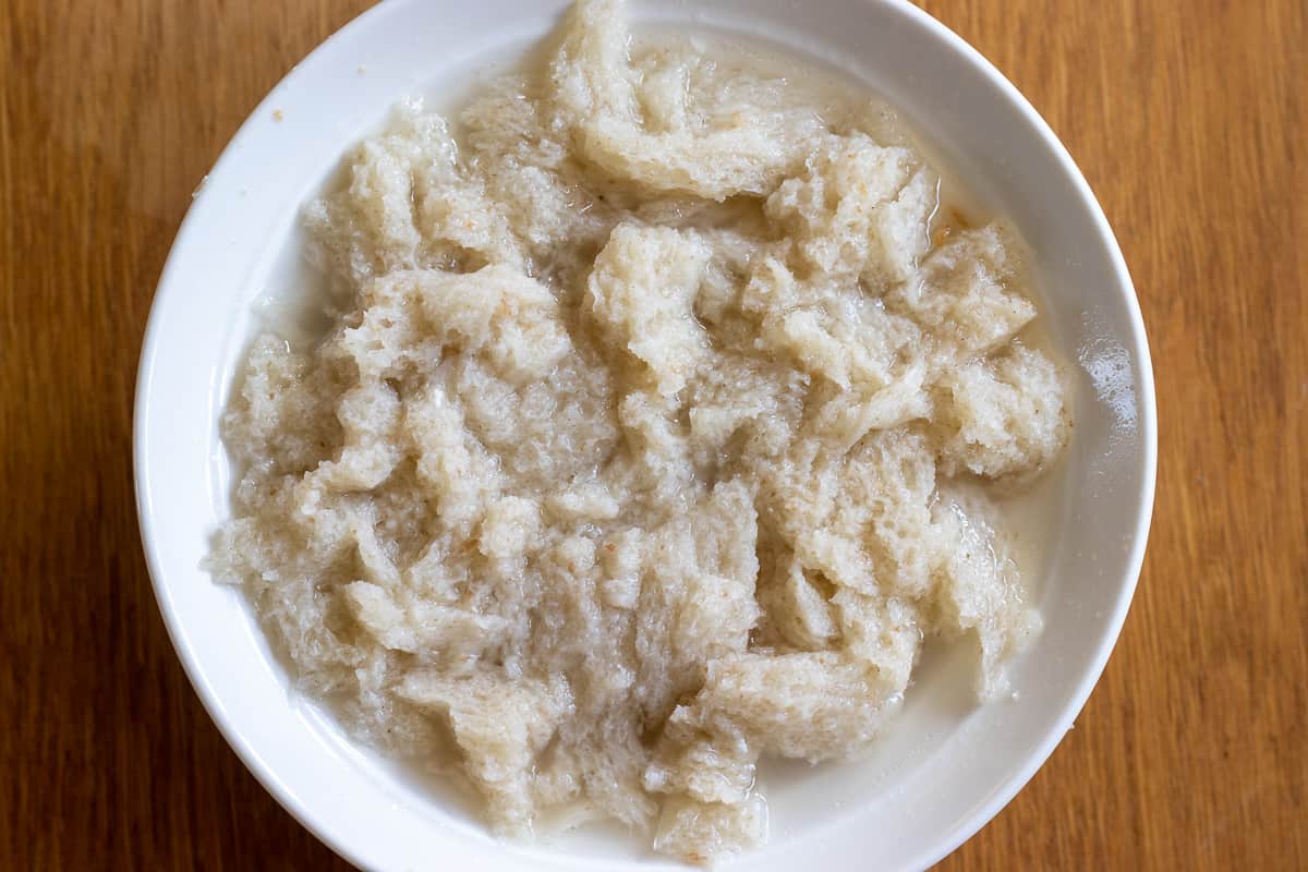 Bread soaked with chicken stock
