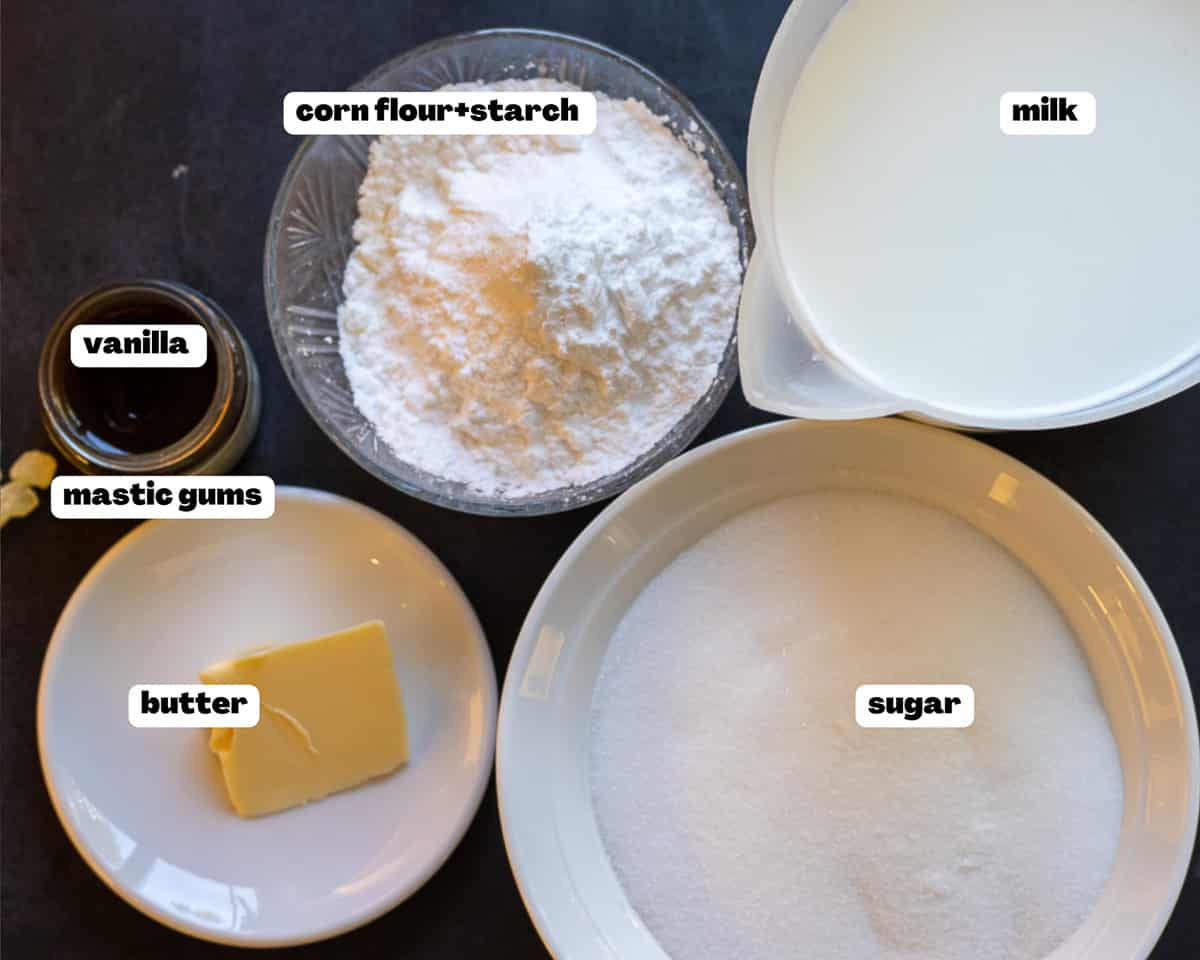 Labelled picture of ingredients for kazandibi