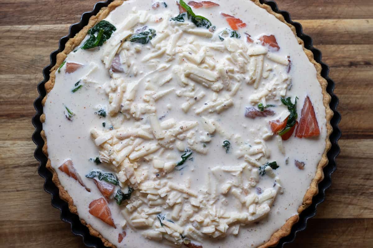 The egg custard is filled the crust