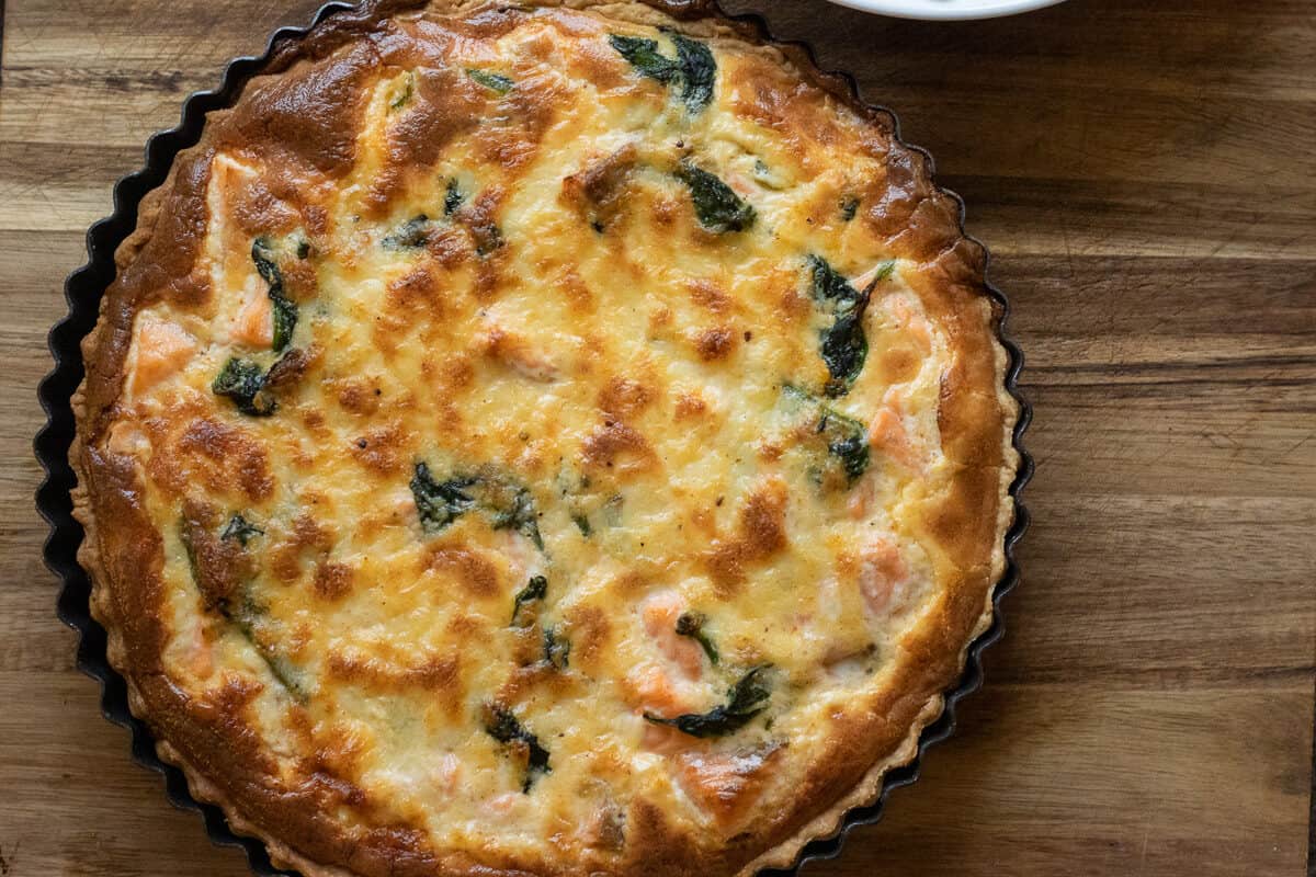 The quiche is baked until golden brown