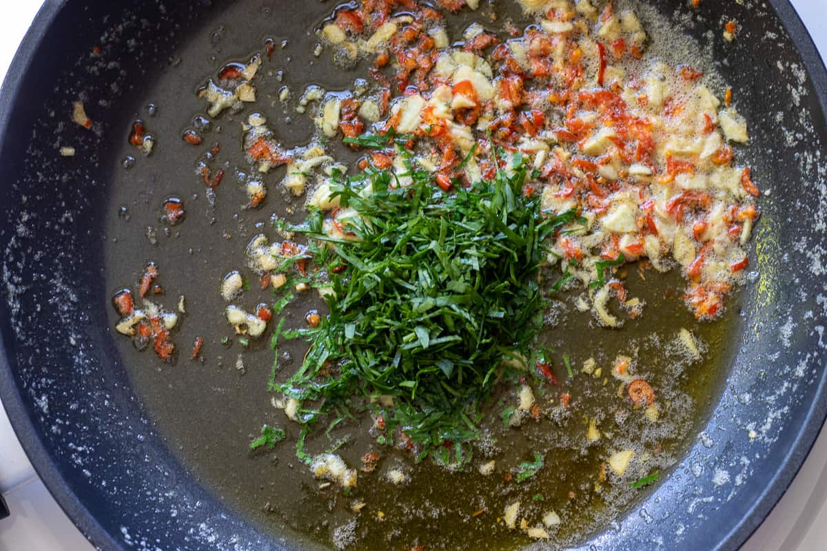 finely chopped garlic, chillies and parsley infused in butter