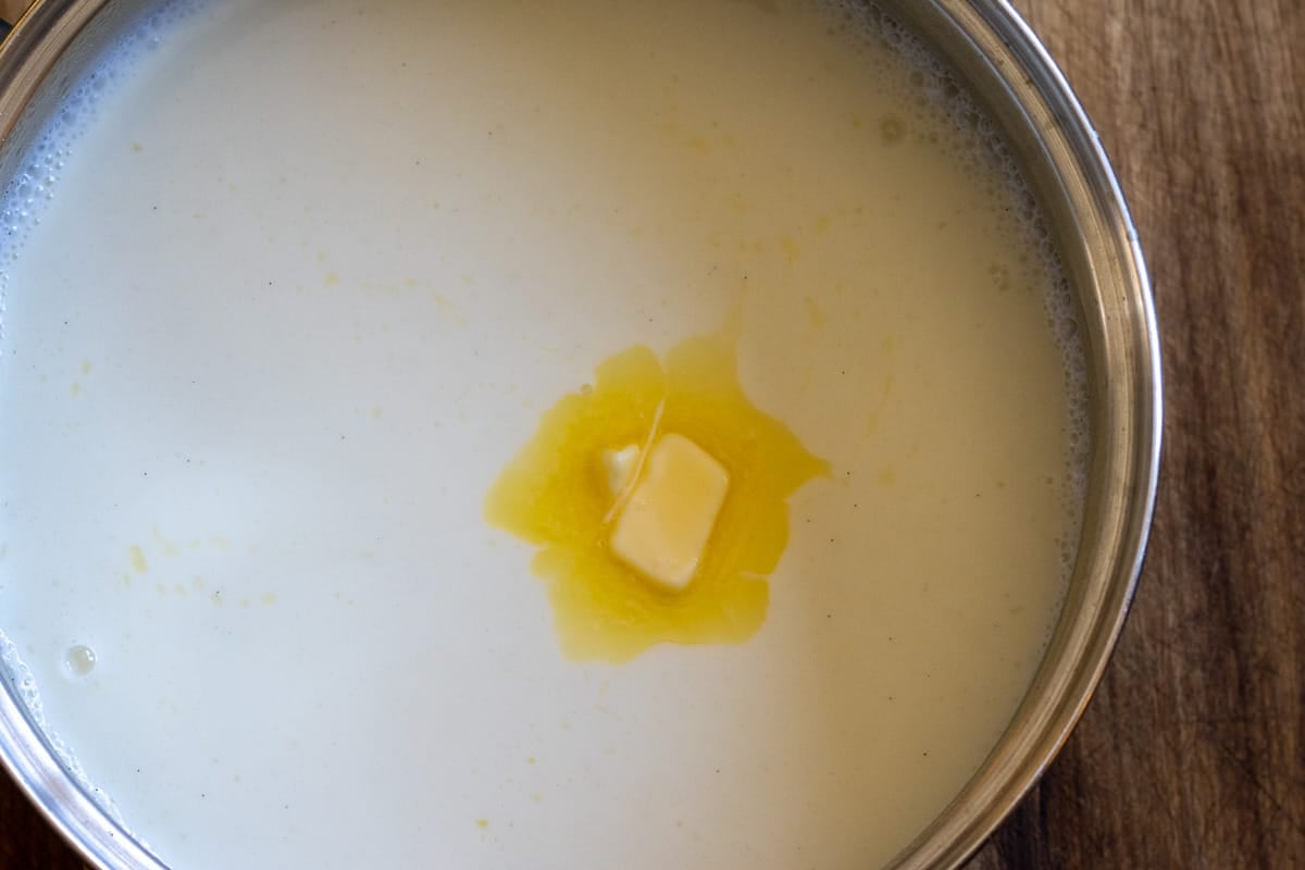 butter and mastic gum are added to muhallebi