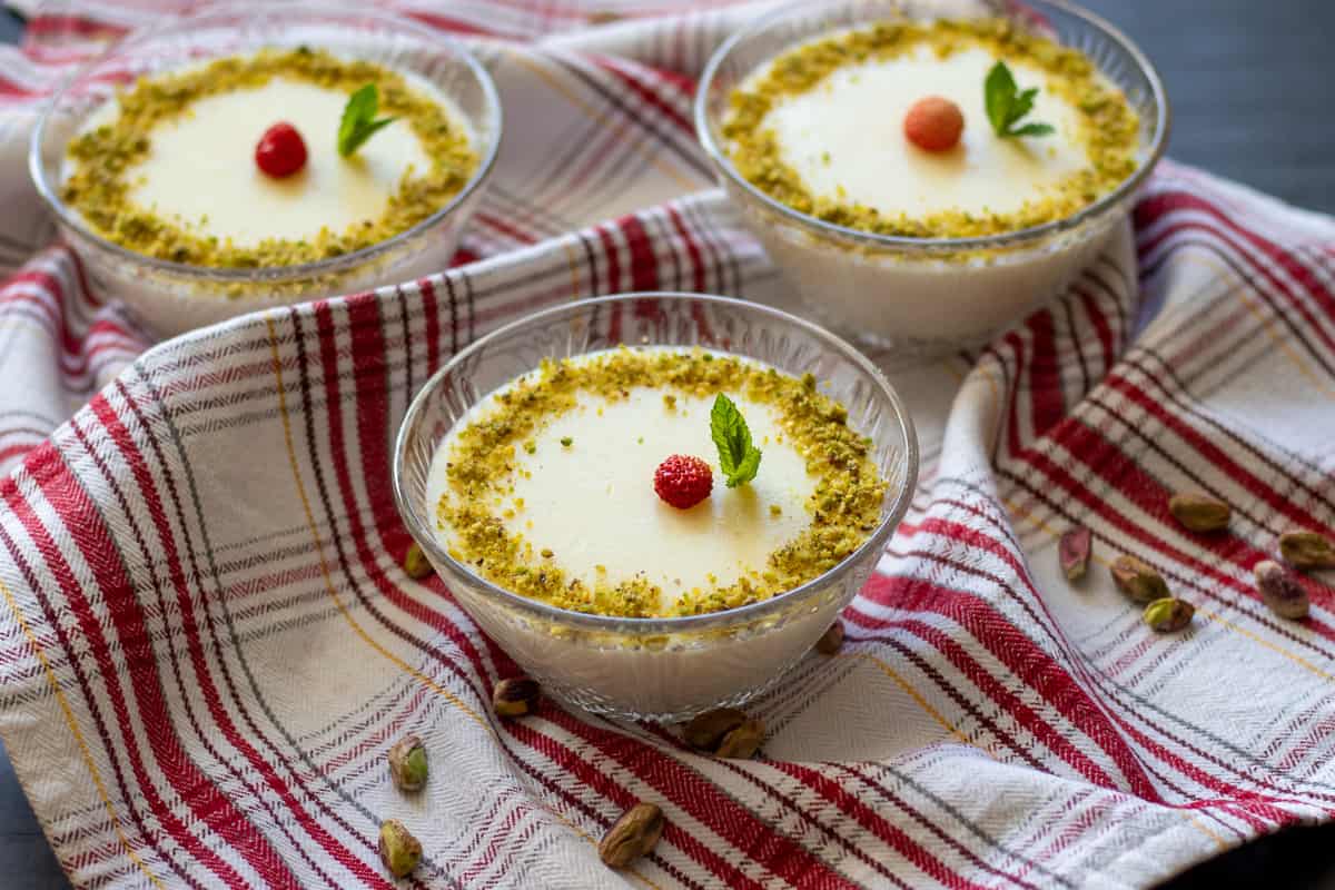 muhallebi dessert served in 3 glass bowls