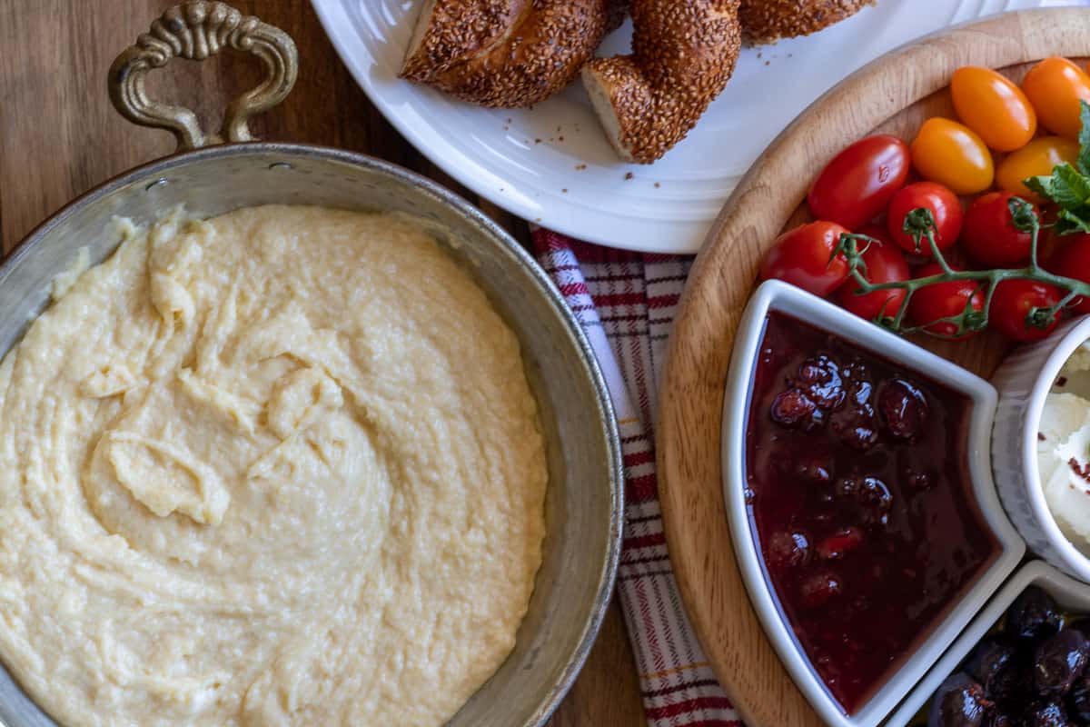 kuymak or mıhlama is served with simit as a breakfast item