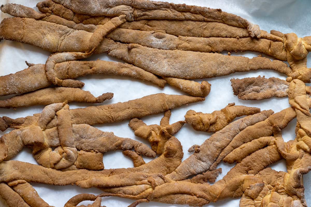 dough scraps are baked in the oven until golden