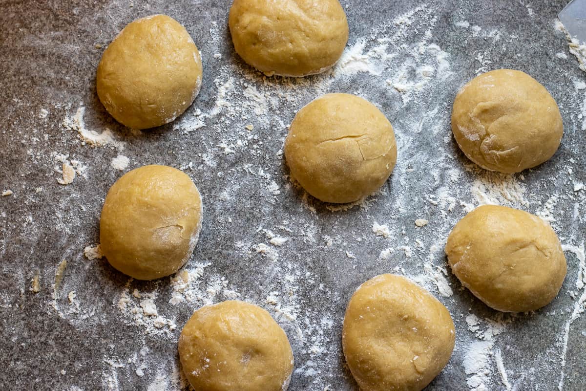 the dough is divided into 8 balls