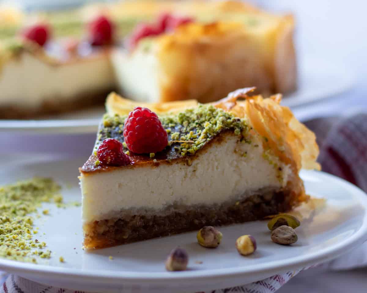 a slice of baklava cheesecake 