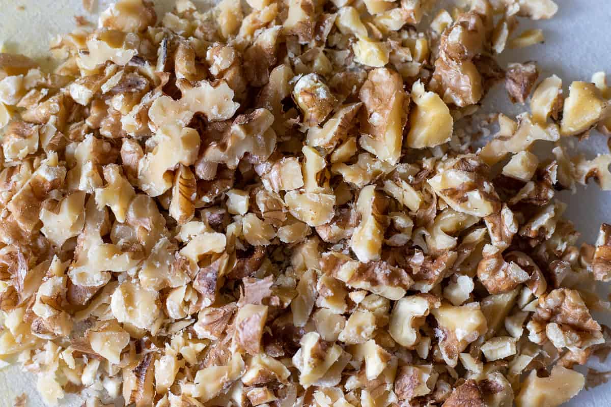 Lightly toasted walnuts cut into chunks.