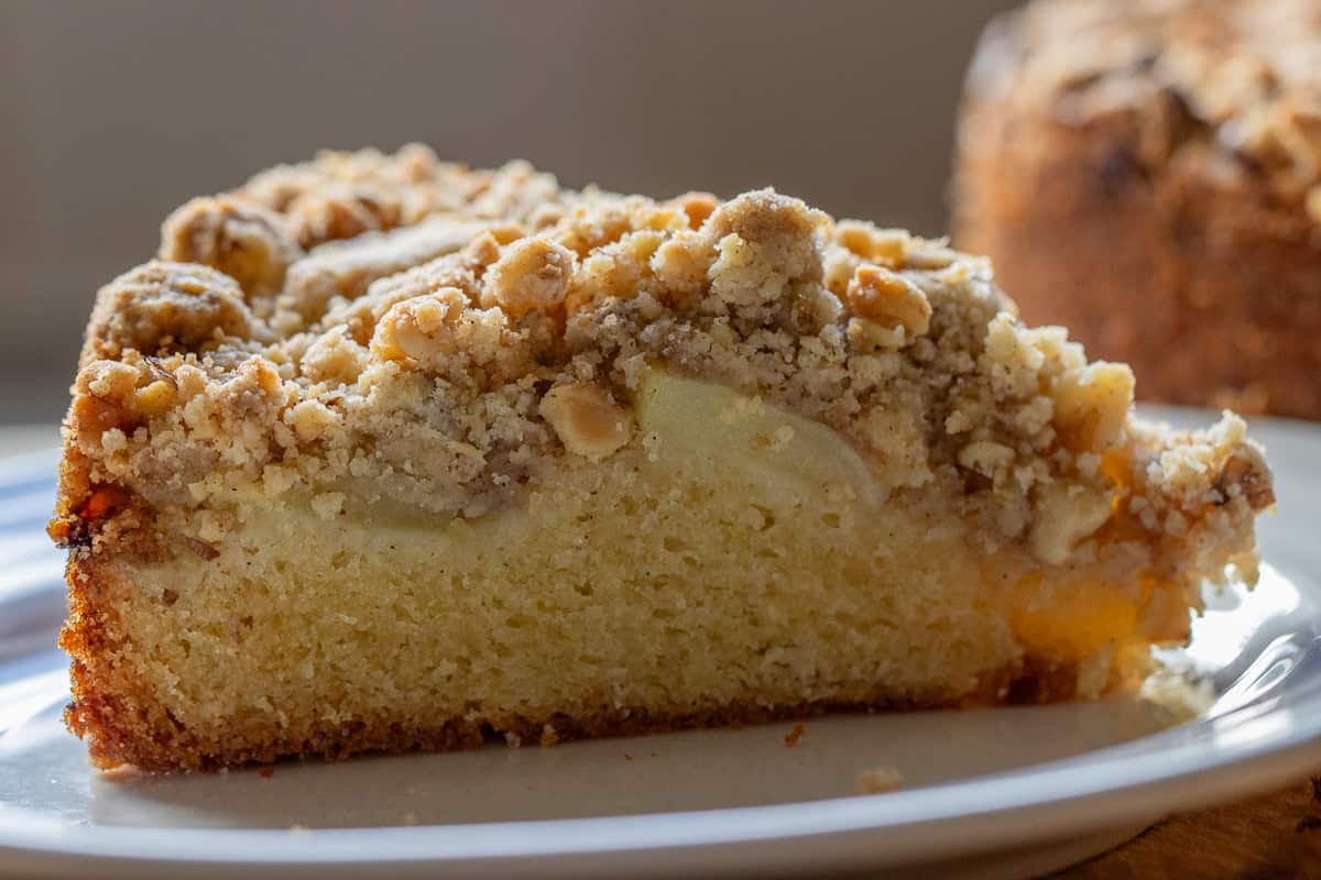 a slice of apple crumb cake